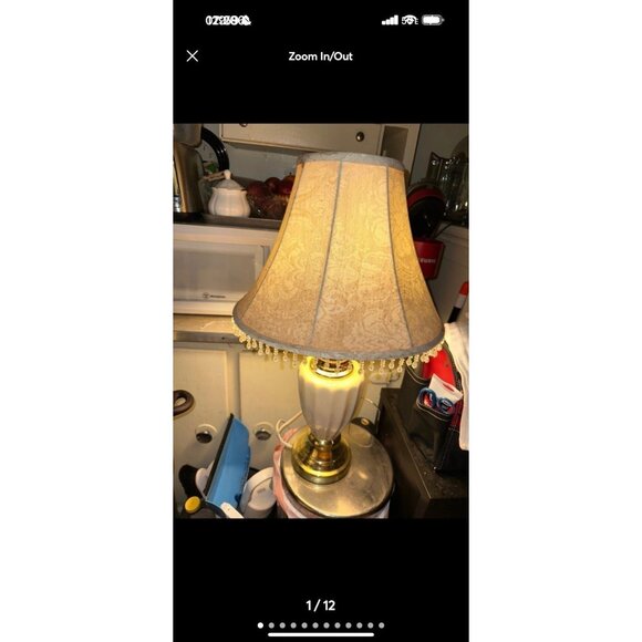 Lamp Vintage Boudoir White Milk Glass Floral Lampshade Brass Table Lamp FLAW - Picture 6 of 11